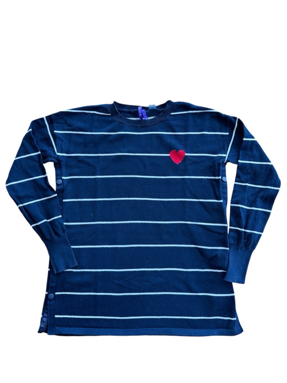 Seraphine Maternity Navy White Striped Heart Cotton Sweater Women's Size XS